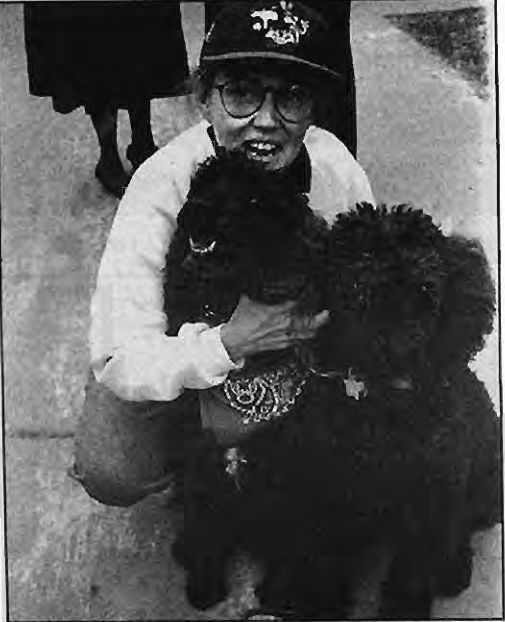 Moxie and Boomer helped dedicate entrance markers and brought along their faithful retainer,Karleen Hoerr. Photographer not credited.