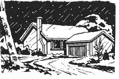 Original snowy cabin drawing accompanying the free-firewood program notice.