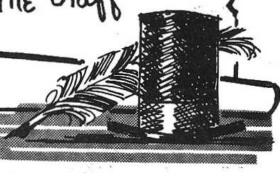 Original quill pen, ink bottle and scroll drawing beneath the staff letter.