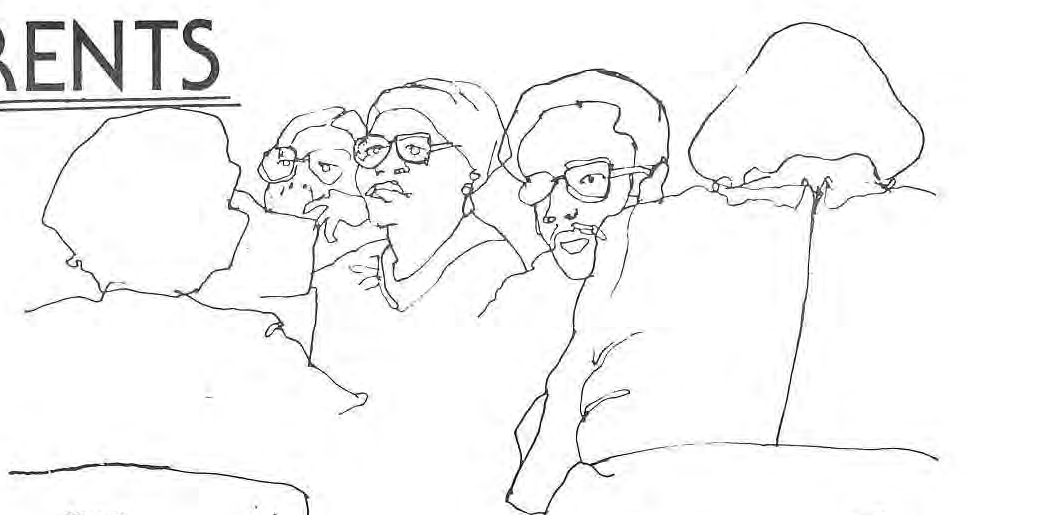 Original line drawing of people seated at a council meeting.