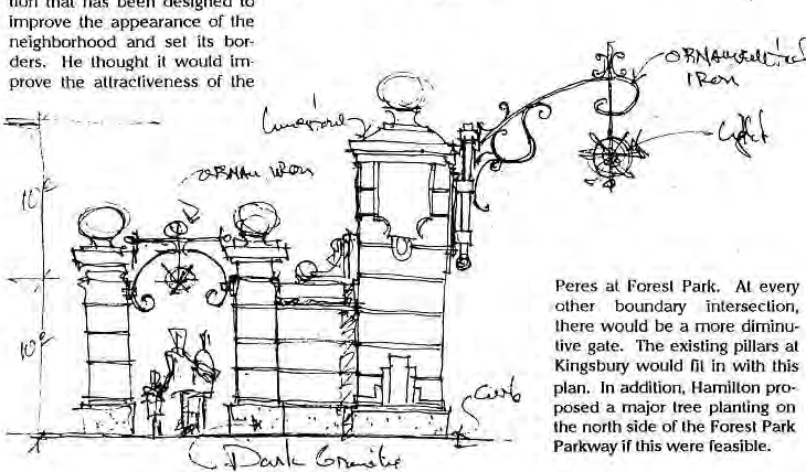 Proposed entrance gate illustration. Artist not credited.