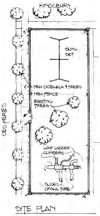Proposed Kingsbury and Des Peres playground site plan. Artist not credited.