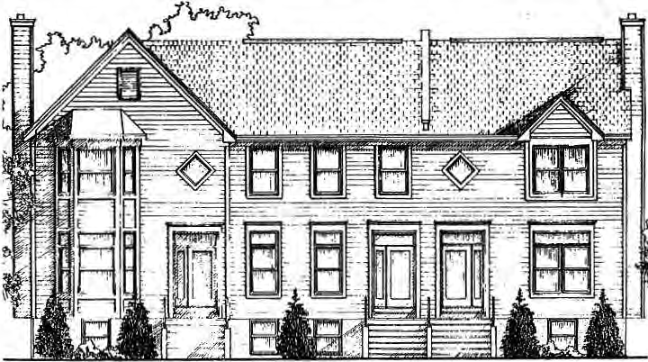 Martin Jaffe has begun construction on three new townhouses at Kingsbury Square. Each has a full basement, a two-car garage, and formal dining room. They begin at $140,000. Artist not credited.