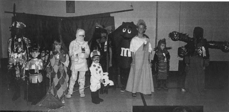 Costume prize winners at Rosedale’s30thAnnual Halloween Party. Names and costumes retained in accompanying source text. Photographer not credited.