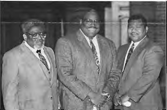 The late Virgil “Jack” Wright, Gregory Freeman of the St. Louis Post-Dispatch, and the Reverend Miki Merritt of New Cote Brilliante Church of God. Photographer not credited.