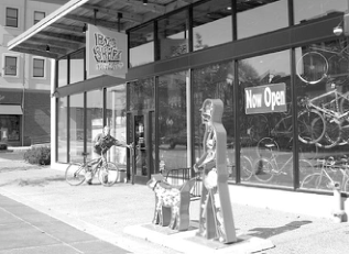 Arts in Transit brings sculpture fun to Delmar. Victoria Fuller I Want in front of Big Shark.