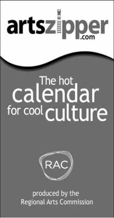 Arts Zipper.com calendar promotional graphic from Regional Arts Commission.