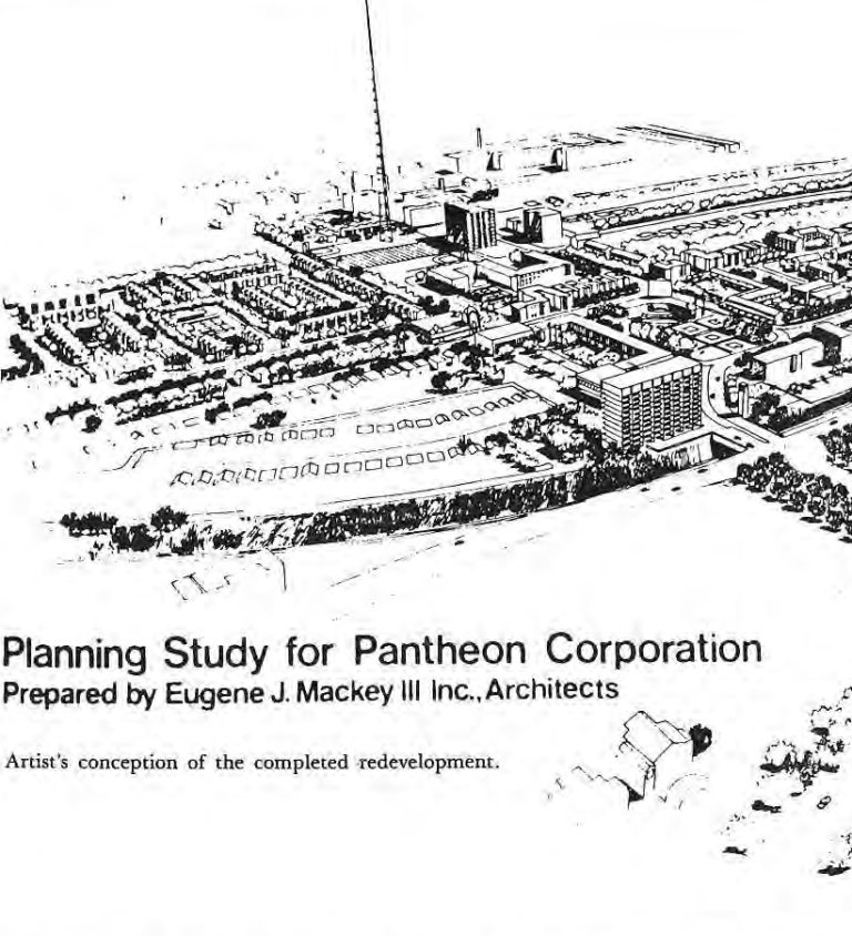Original historical planning drawing; Architect’s conception of the completed redevelopment, left portion.