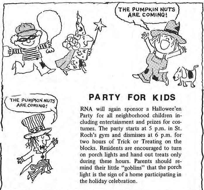 Original illustrated Halloween-party notice for neighborhood children.