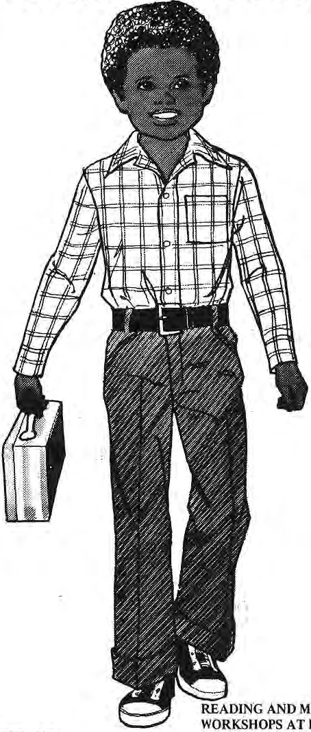 Original drawing of a schoolchild carrying a lunchbox.