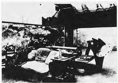 Original photograph of Monet reclining in an art-filled room.
