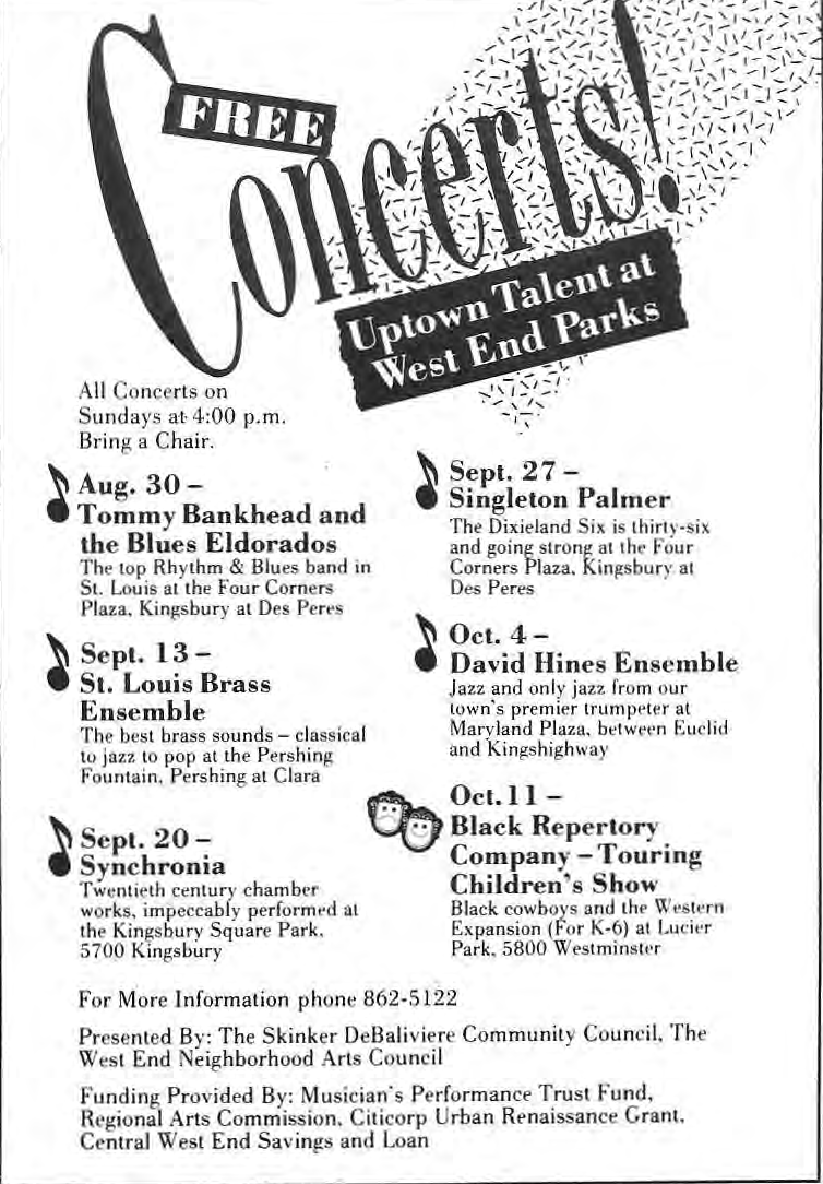 Poster listing six outdoor concert and theater performances.