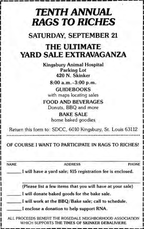 Original tenth annual Rags to Riches notice and registration form, September21, 1991.