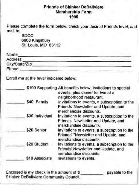 Original1995Friends of Skinker DeBaliviere membership form.