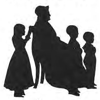 Original historical silhouette illustration of a seated adult and children.