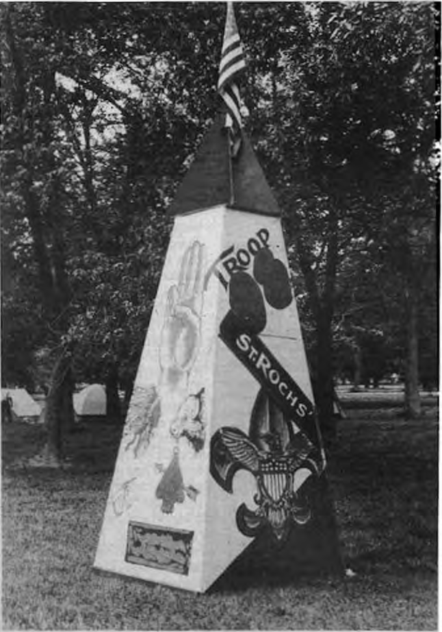 Canvas-over-wood Troop 98 tower by source-identified artists and volunteers. Photographer not credited.