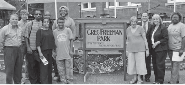 From left: Collector of Revenue Greg Daly, Andy Cross, Greg Freeman’s family including Cheryl Mc Kinney, her husband and son, Vincent Flewellen, Will Freeman, Lana Stein, Mayor Francis Slay, Alderwoman Lyda Krewson, and Darcell Braylock.