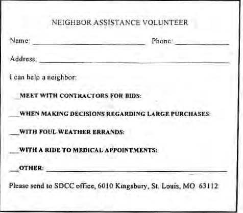 Original Neighbor Assistance Volunteer form, SDCC. Historical1993form.