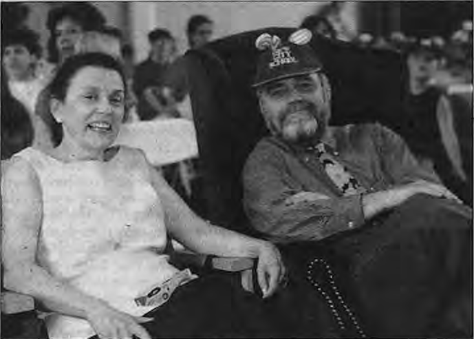 Tom and Karleen at twentieth-anniversary student assembly. Photographer not credited.