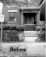 Julie and Tom Einspanier front yard before removal of retaining wall. Photographer not credited.
