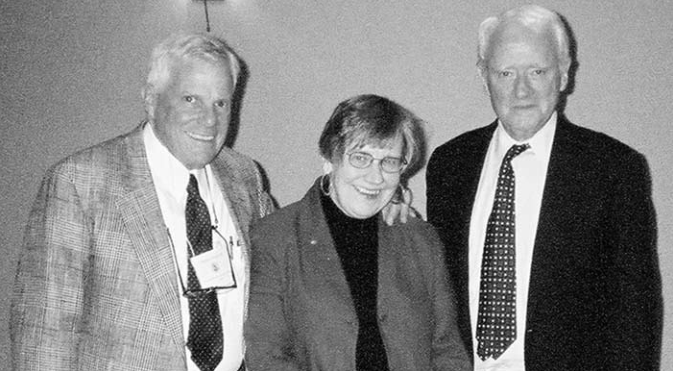 Lana Stein receives Eagleton-Waters Award from Senator Thomas Eagleton and Hank Waters. Photo by Elaine Sullivan.