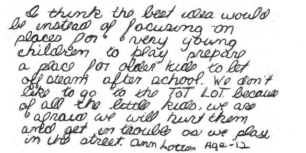 Original handwritten neighborhood-improvement contest entry signed Ann Lottes.