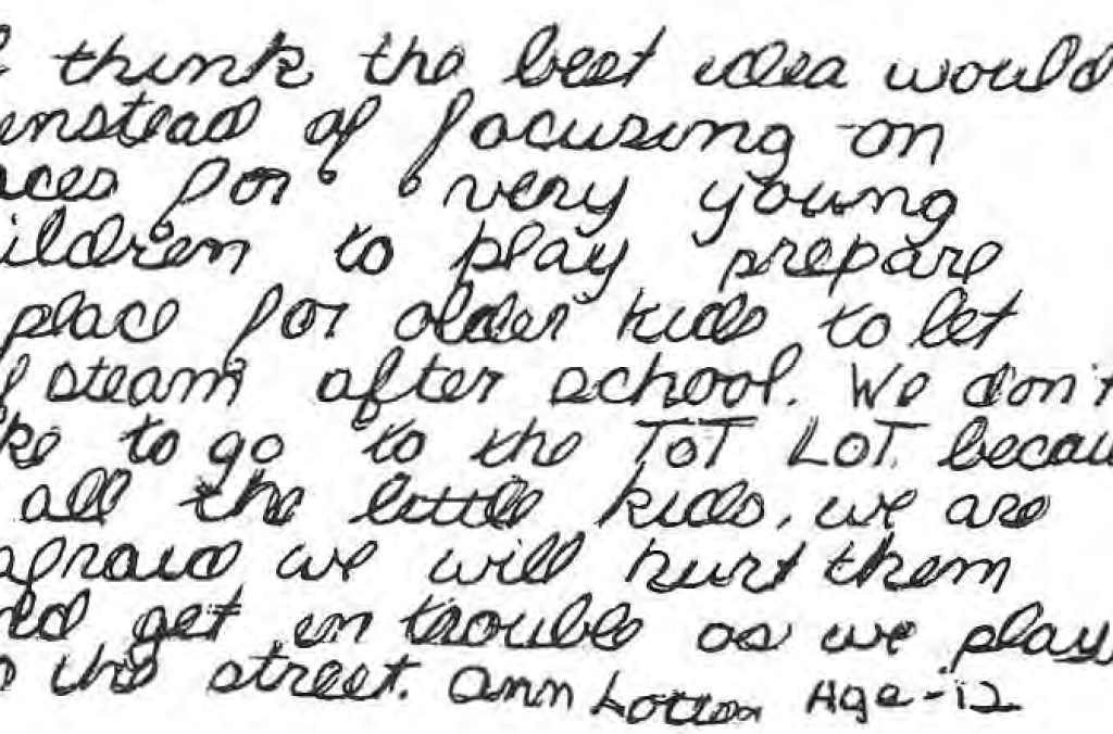 Original handwritten neighborhood-improvement contest entry signed Ann Lottes.