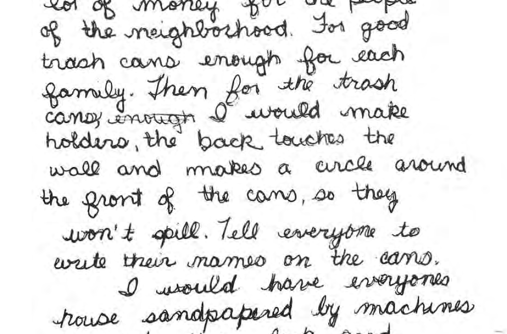 Original handwritten neighborhood-improvement contest entry signed Debbie Wilmering.