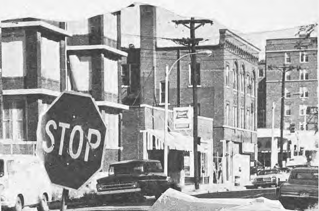 Buildings and street traffic in the housing supplement’s photographic montage.