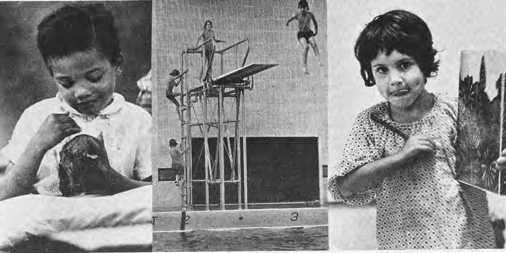 Three original photographs of children’s learning and outdoor activities.