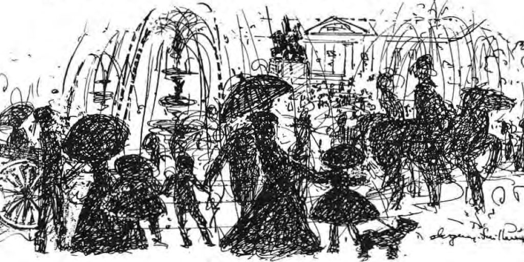 Original illustration accompanying History of Skinker DeBaliviere Area Is Rich and Colorful.