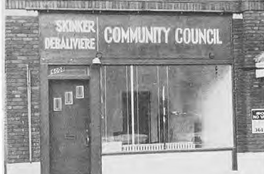 THE NEW SKINKER-DEBALIVIERE COMMUNITY COUNCIL at 6008 Kingsbury. The office which is located in the heart of the Skinker-DeBaliviere area is easily accessible to area residents with ample parking available.